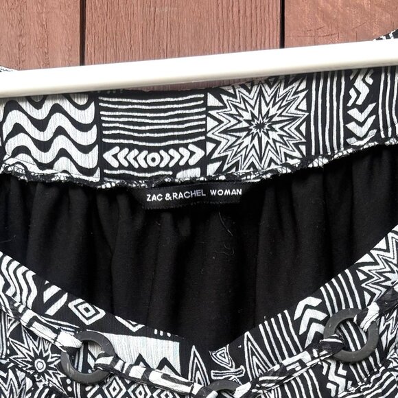 Zac & Rachel Woman Boho Blouse lined Beaded Square Neckline Black & Tan Sz 2X - Picture 4 of 5